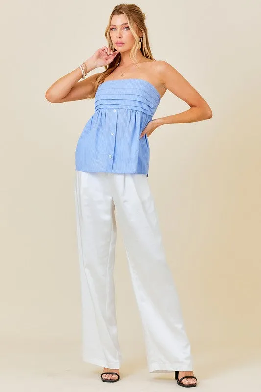 White High Waist Wide Leg Satin Pants