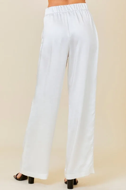 White High Waist Wide Leg Satin Pants