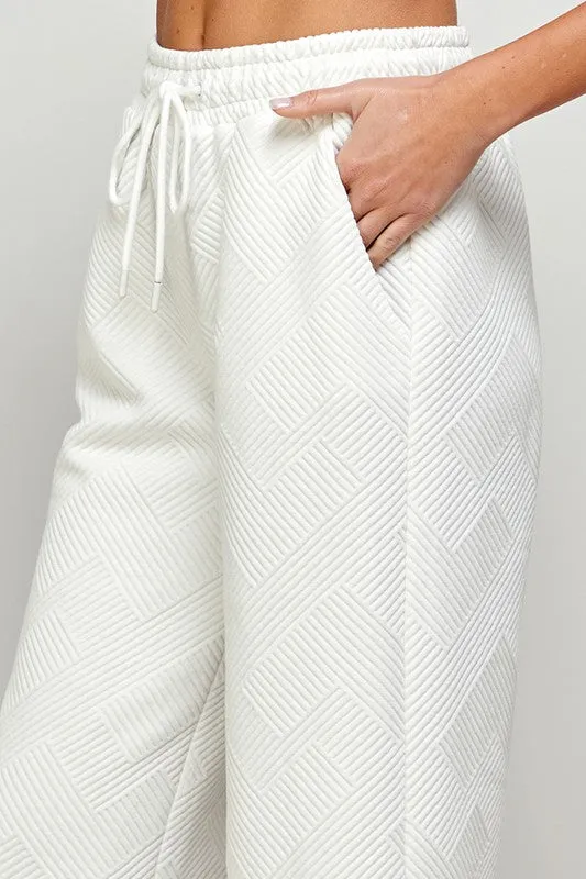 White Textured Cropped Wide Pants