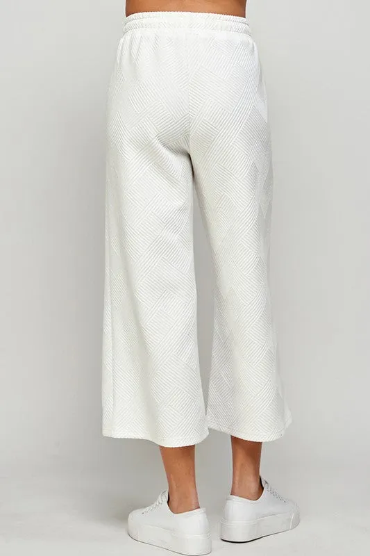 White Textured Cropped Wide Pants