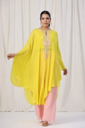 Yellow Moorish Georgette Embellished Tunic with Palazzo